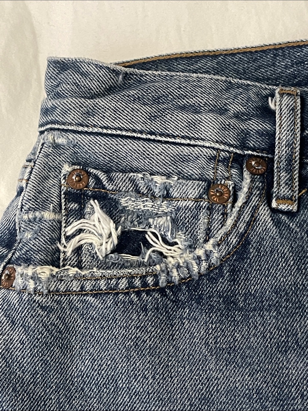 Agolde Raw Hem Distressed Jean Shorts in Medium Blue - Picture 5 of 16